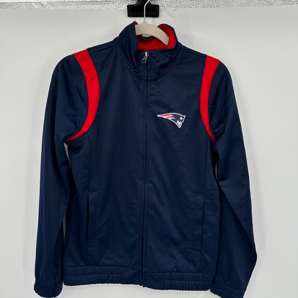 NFL New England Patriots Womens Navy Blue Rhinestone Full Zip Track Jacket Small